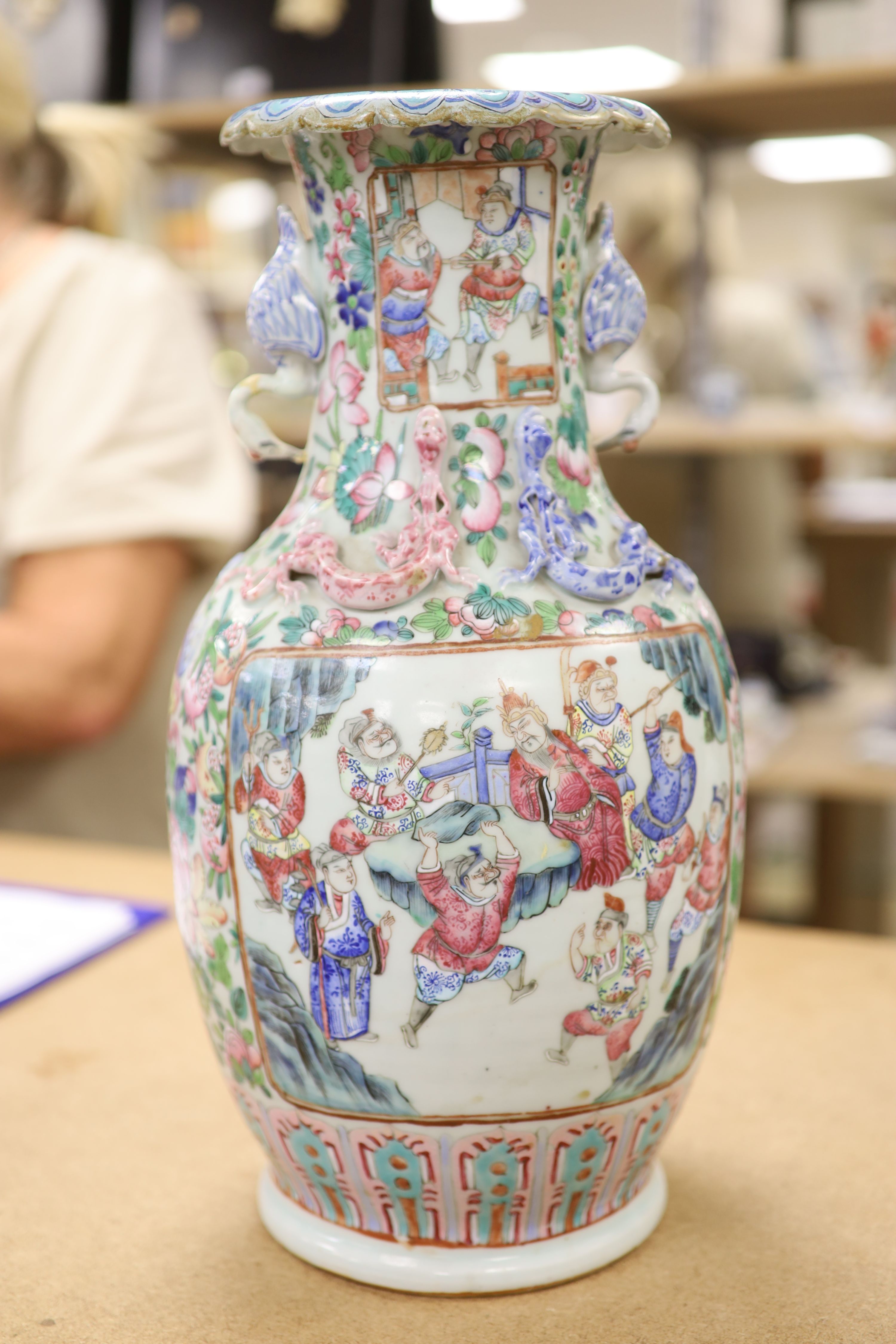 Two 19th century Chinese famille rose vases, tallest 45cm